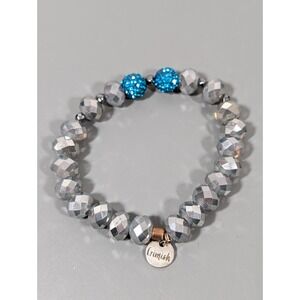 Erimish Gray Faceted Glass Blue Crystal Ball Stretch Stacking Bracelet 7 in